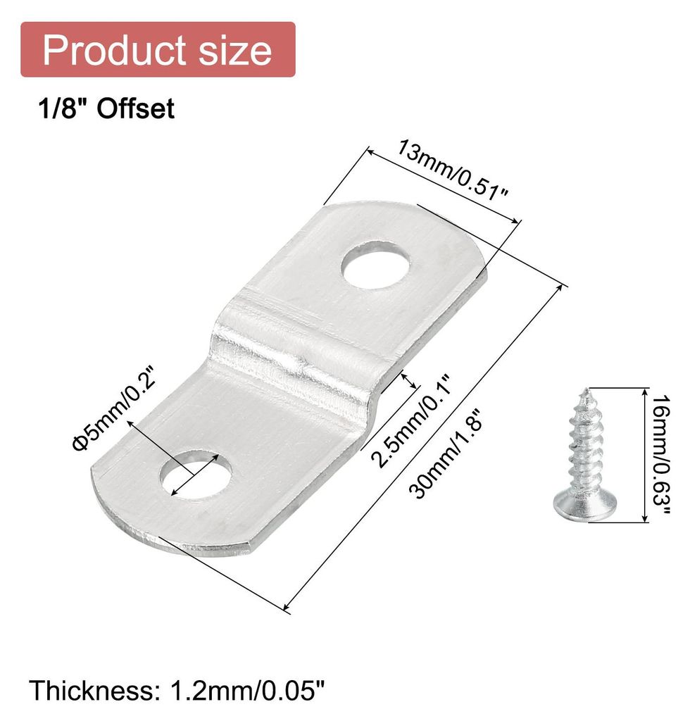 20 Stš¹ck 1/8" Offset Leinwand Clips, Bilderrahmen Spiegel Clips Z Form Leinwand Gem?lde Montage Clips mit 2 Montagel?chern mit Schrauben, Silber