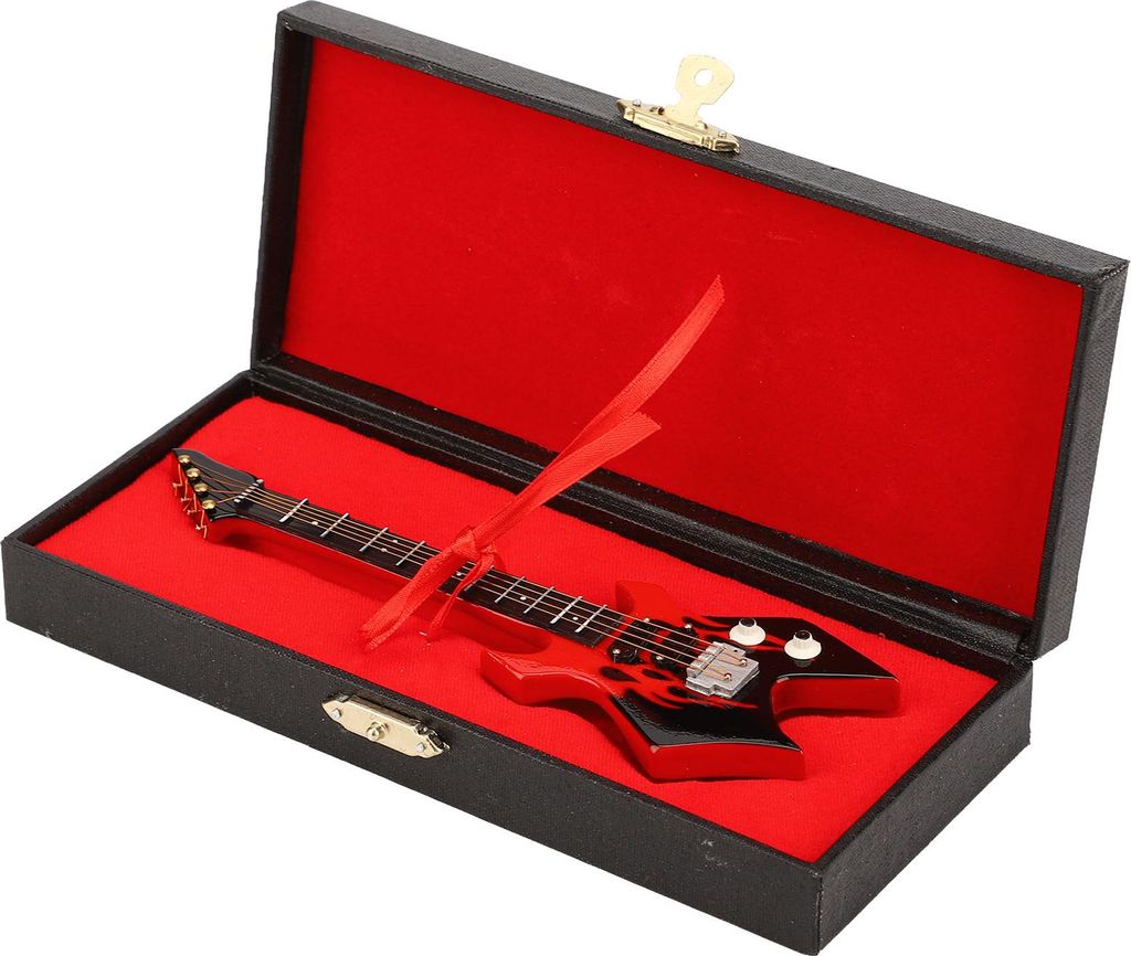 Mini-Bass-Simulation, klassische dekorative Instrumentensammlung, Miniatur-Gitarrenmodell für Arbeitszimmer, rötlich-schwarz
