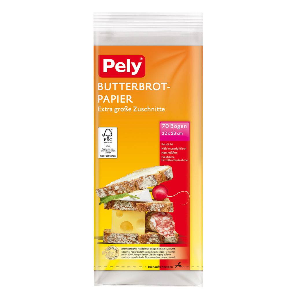 Pely Butterbrot Papier Extra große Zuschnitte Fettdicht 70 Produktbild 