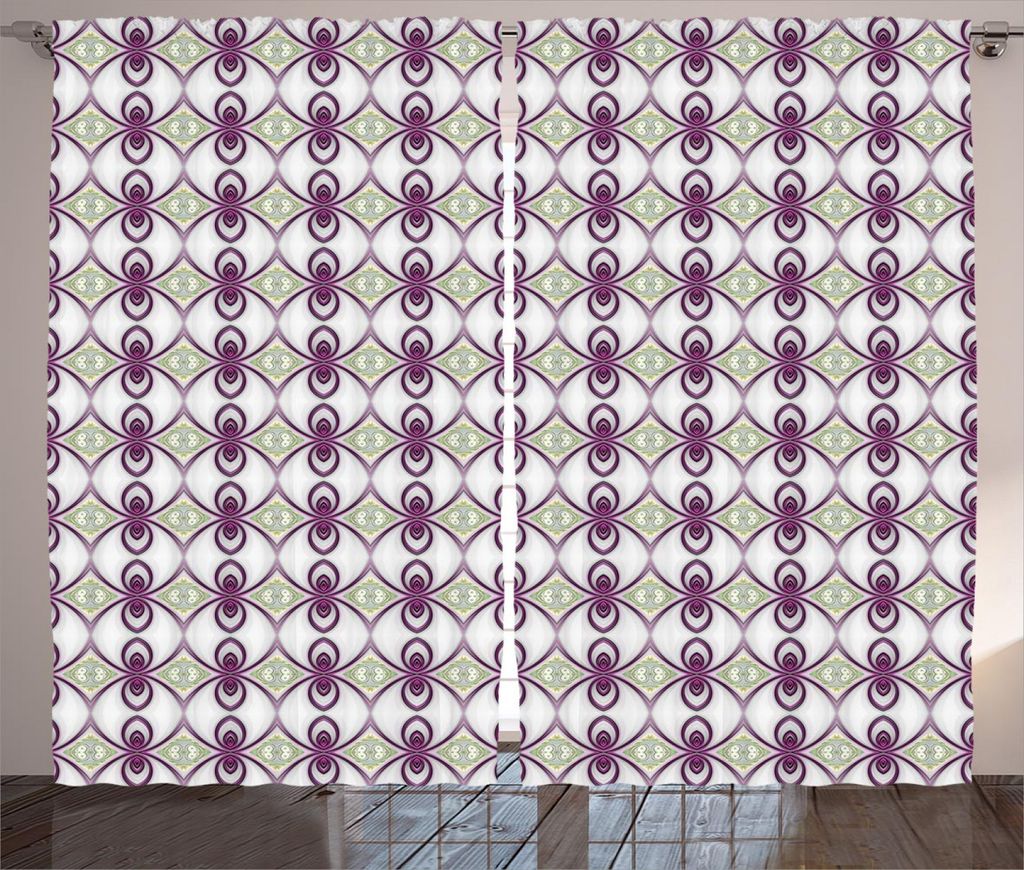 ABAKUHAUS Mauve Rustikaler Gardine, Eastern Mosaic Quirky, Schlafzimmer Kräuselband Vorhang mit Schlaufen und Haken, 280 x 245 cm, Hellgrün Blass...