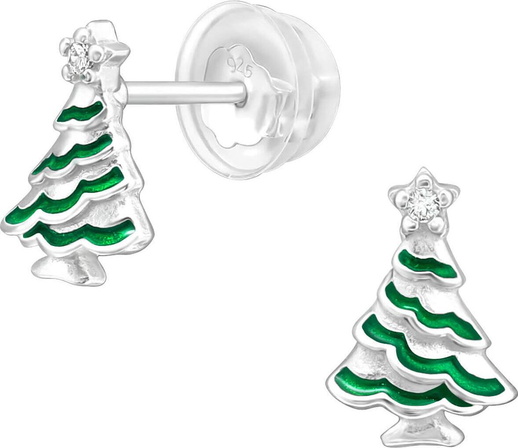 Kinder Ohrringe Ohrstecker Weihnachtsbaum 925 Sterling Silber Tannenbaum mit Zirkonia