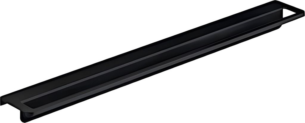 A black towel holder shown from a diagonal angle against a white background.