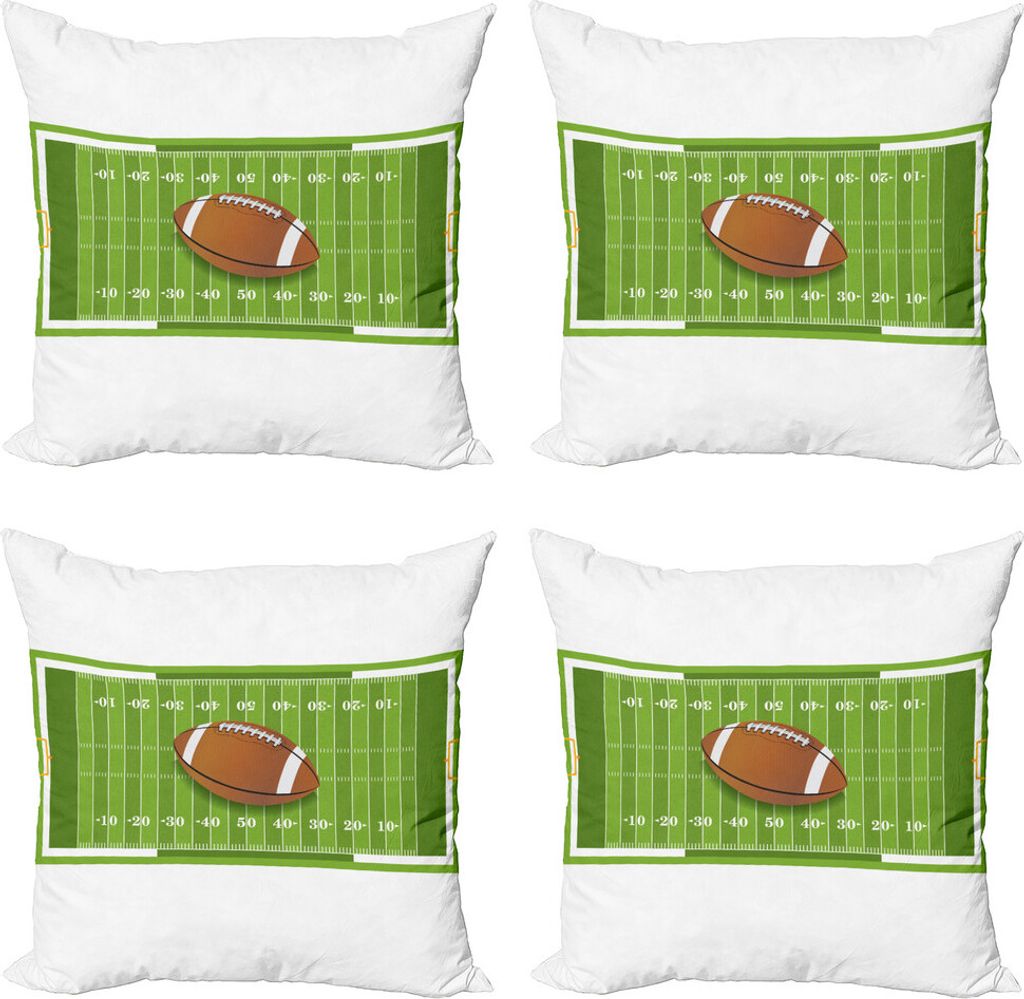 ABAKUHAUS Fußball Kissenbezug Set (4 Stück), Sports Themed Kugel Quanc, Moderner Doppelseitiger Digitaldruck, 45 cm x 45 cm, Pale Caramel Lindgrün