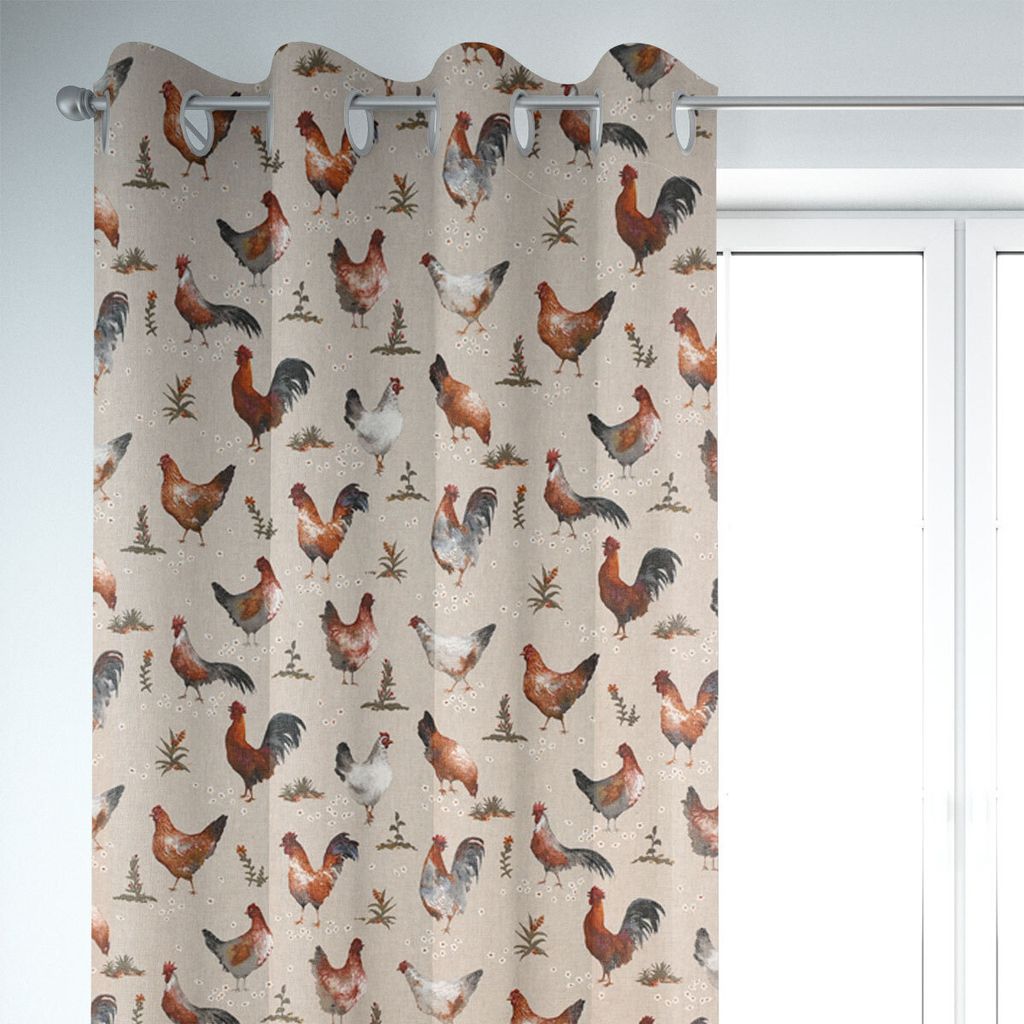 SCHÖNER LEBEN. Vorhang Chicken Farm Hühner natur braun 245cm Aufhängung Ösen