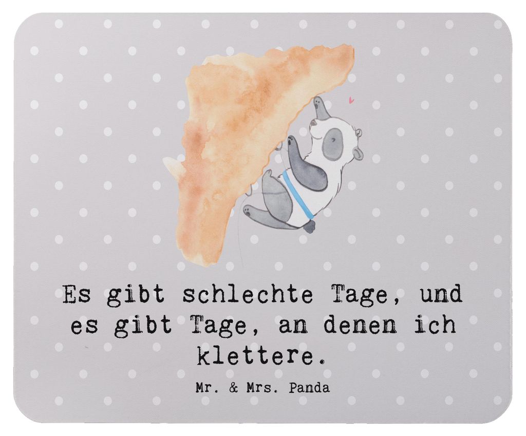 Mr. & Mrs. Panda Mouse Pad Panda Klettern - Grau Pastell - Geschenk, Mauspad, Klettersport, pc mousepad, mausunterlage, Bouldern, Kletterhalle, com...