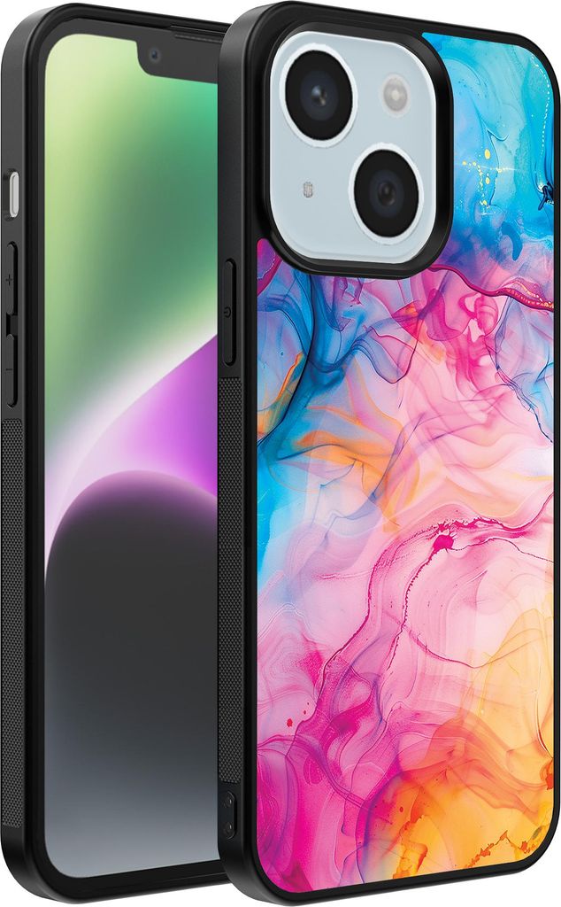 Smartphonica Telefon Fall geeignet für iPhone 14 mit Regenbogen Acryl Marmor Print - TPU Backcover Fall Regenbogen Acryl Marmor Design