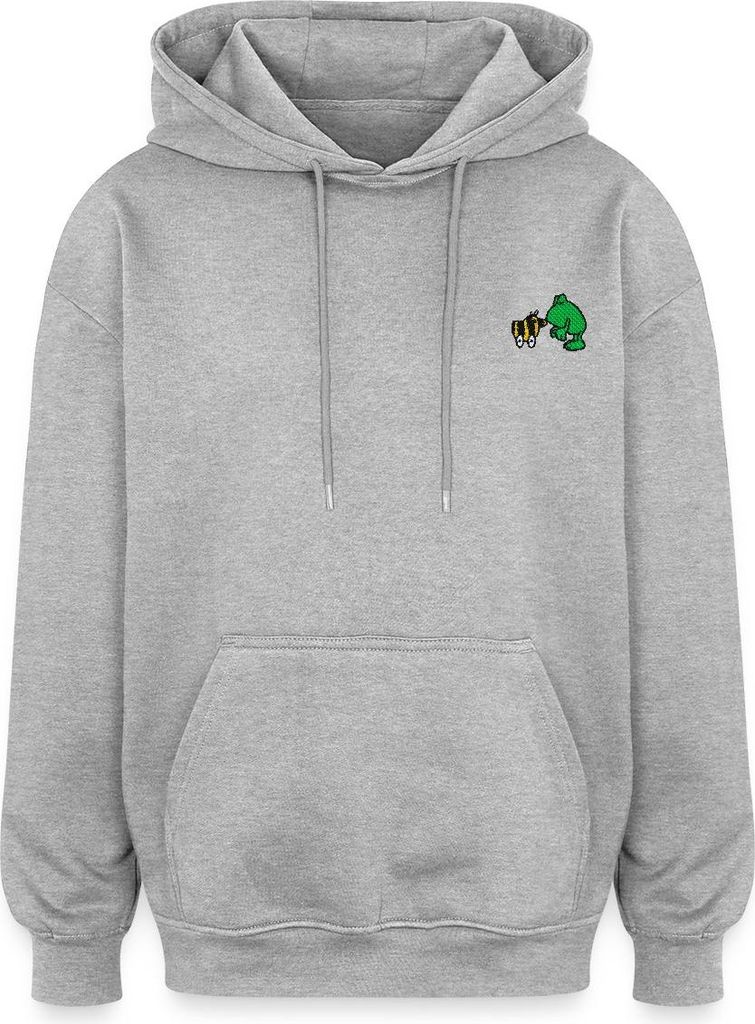 Spreadshirt Janosch Frosch & Tigerente Kuss Stick Uni Oversize Hoodie, M, Grau meliert