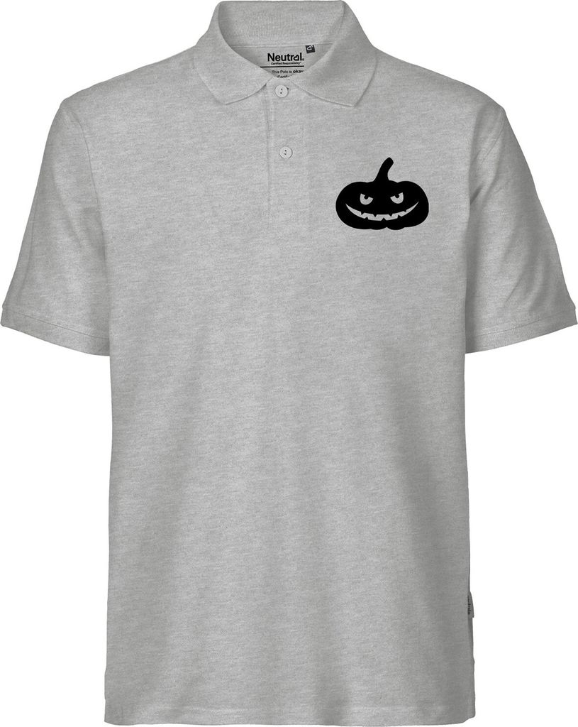Huuraa Herren Polo Shirt Halloween Kürbis Pumpkin 3XL Sport Grey Bio Baumwolle Fairtrade Poloshirt Geschenkidee