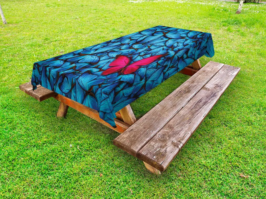 Nappe papillons ABAKUHAUS rose et bleu pour table de jardin 145x210 cm