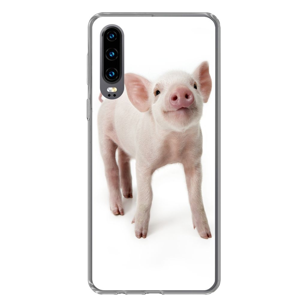 MuchoWow Handyhülle Schutzhülle Hülle für Huawei P30 Schwein - Tiere - Weiß Silikon Softcase Handy Hülle - Kartenbesitzer