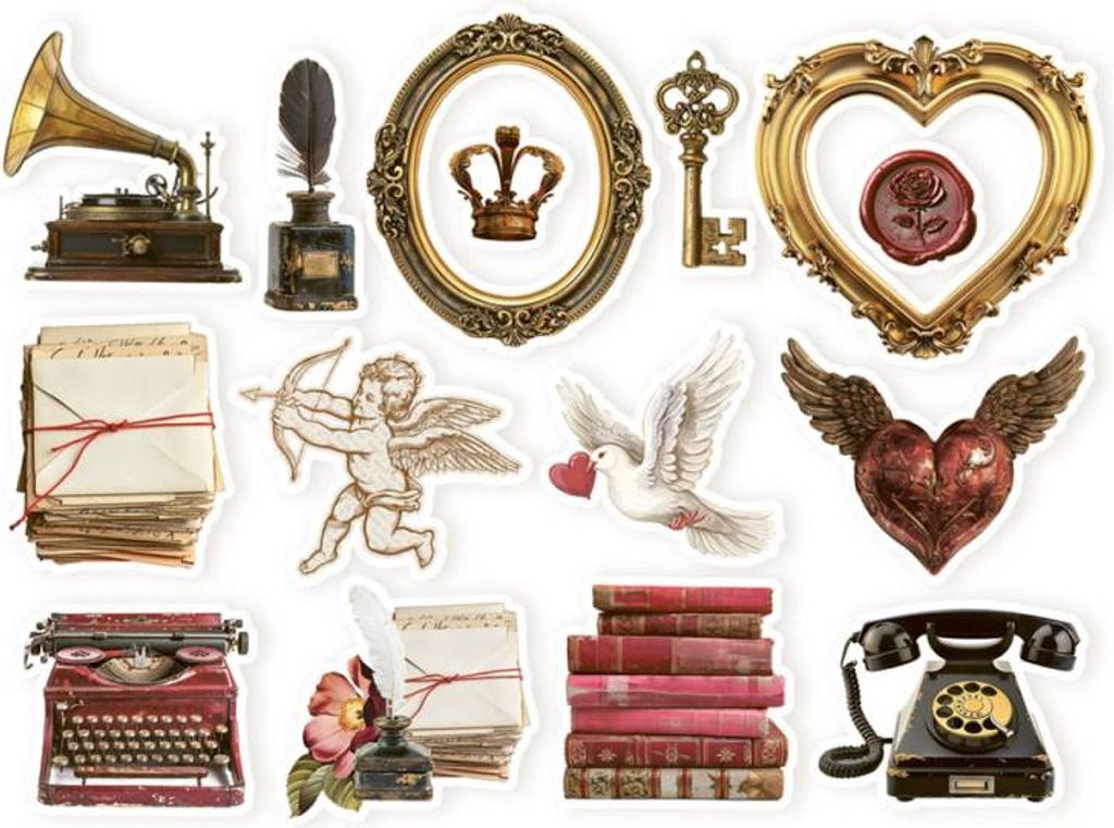P13 - Papierelemente Scrapbooking - Love Stories - 15 Stück