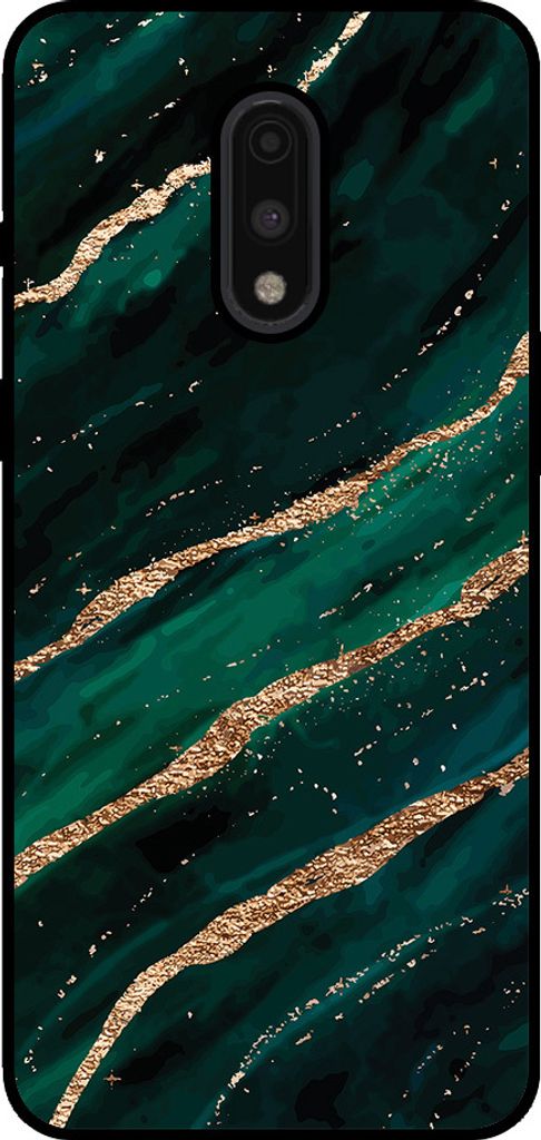 Smartphonica Phone Case Fit für OnePlus 7 mit Marmor-Druck - TPU zurück Abdeckung Fall Marmor-Design - Grün Gold