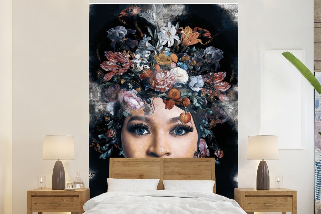 MuchoWow Fototapete für Wohnzimmer oder Schlafzimmer Wandtapete Vinyl Motivtapete Blumen - Farben - Frauen - 160x240 cm - Vinyltapete