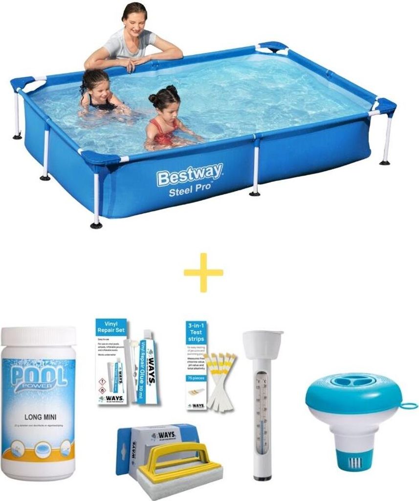 Bestway Pool - Steel Pro - 221 x 150 x 43 cm - Inklusive WAYS Wartungspaket