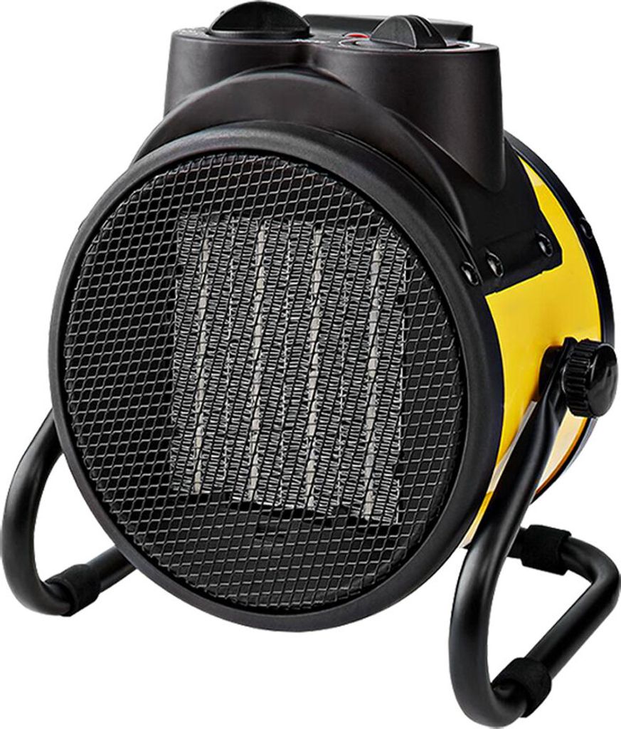 A close-up, studio shot of a portable ceramic fan heater.