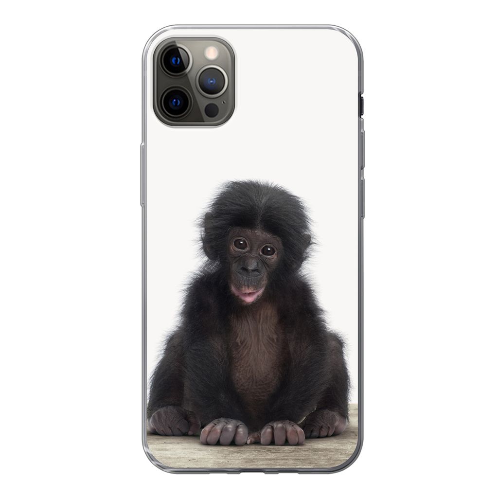 MuchoWow Handyhülle Schutzhülle Hülle für iPhone 13 Pro Max Kind - Affe - Schimpanse - Babytiere - Jungen - Mädchen Silikon Softcase Handy H...
