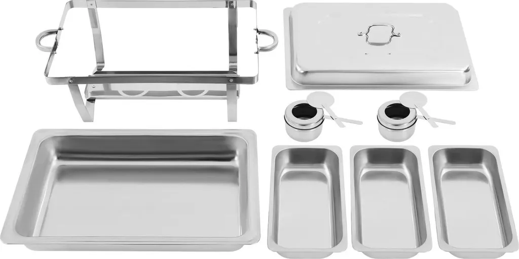 Réchauffeur de buffet rectangulaire en inox 410 avec 3 compartiments
