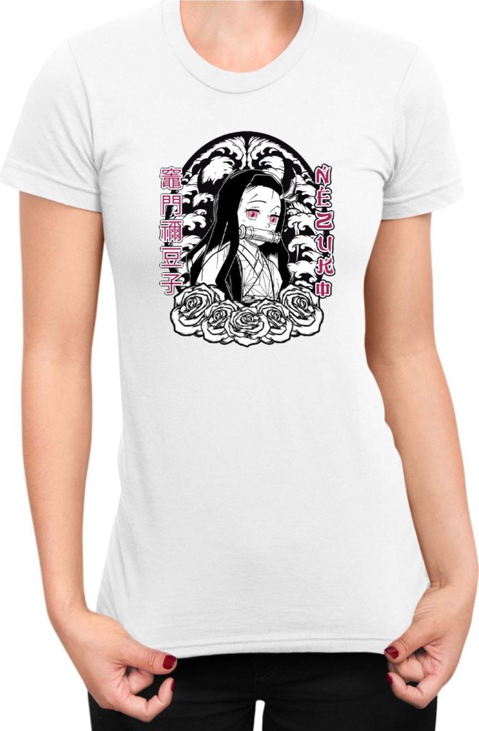 Damen T-Shirt Japan Manga Anime Comics Animation Demon Anime Slayer Nezuko 18, Lady S / Weiß