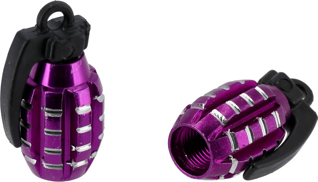 Set: 2x Ventilkappe "Handgranate", Violett eloxiert Produktbild 