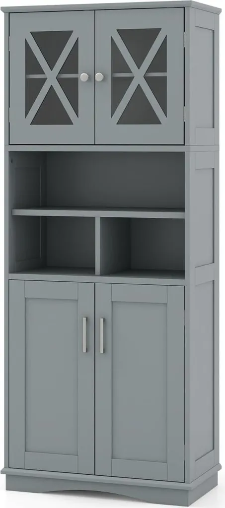 Meuble de salle de bain gris anti-encombrement en MDF avec étagères sur mesure
