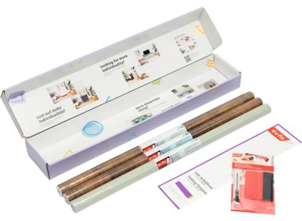 d-c-fix Kreativ Kit Besta 3, 3 Rollen a 67,5 x 200 cm, 2 Rollen Holz-Optik, 1 Rolle Uni seidenmatt sage grün
