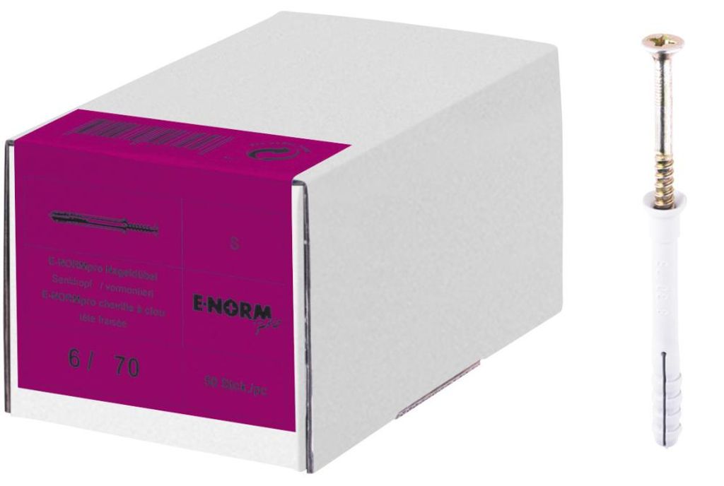 100 Stück E-NORMpro Nageldübel 8/120 S (Dübeltechnik Senkkopf Einschlagdübel)