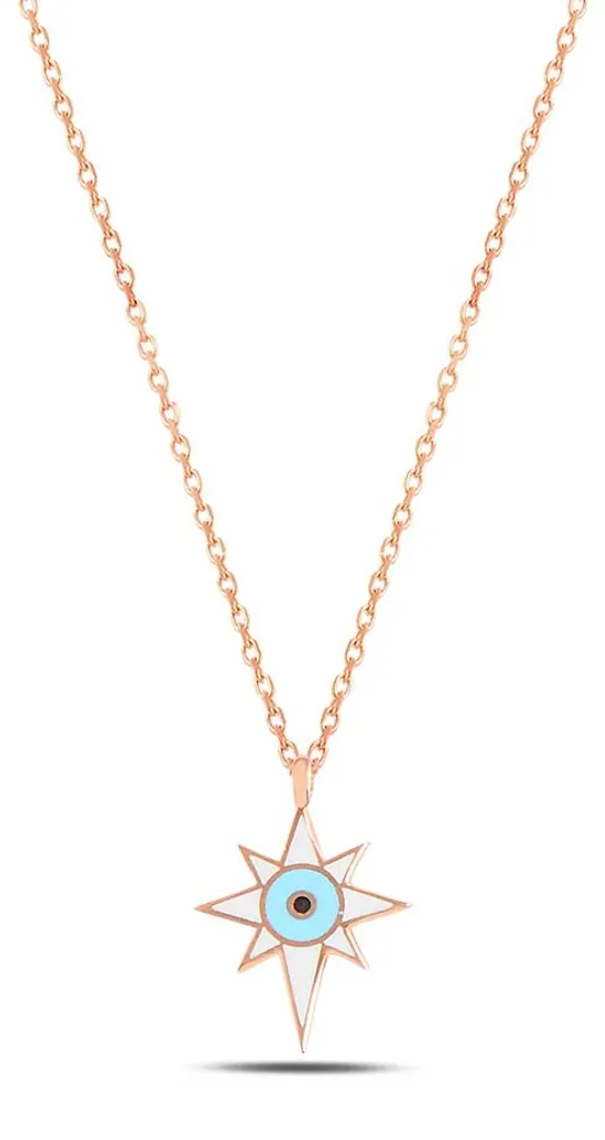 Collier Femme Émail et Argent 925 - Bijou Bicolore Étoile Polaire Rose