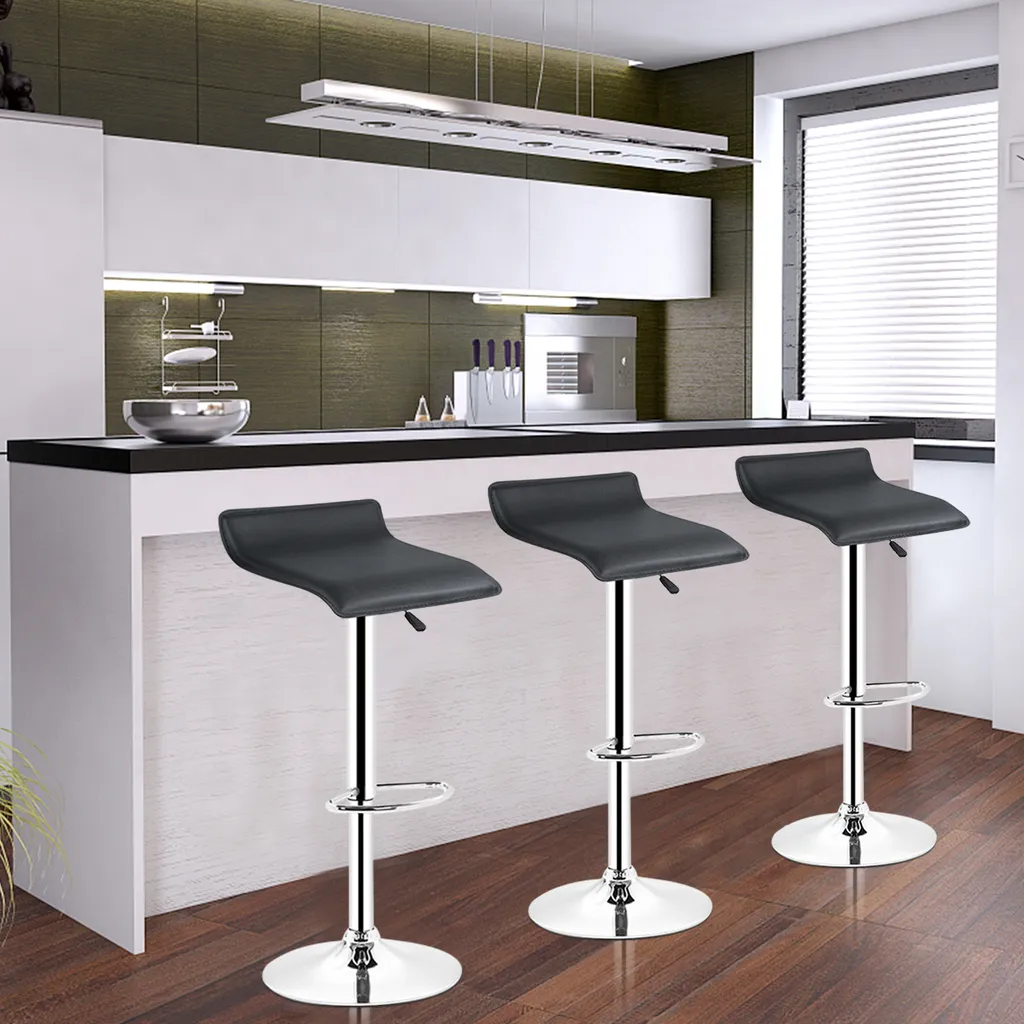 Tabourets de bar réglables noir en cuir synthétique chic - Set de 2 - 2