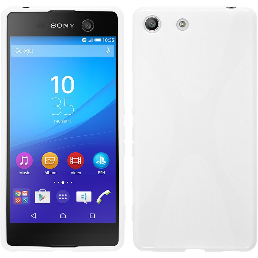 PhoneNatic Case kompatibel mit Sony Xperia M5 - weiß Silikon Hülle X-Style + 2 Schutzfolien