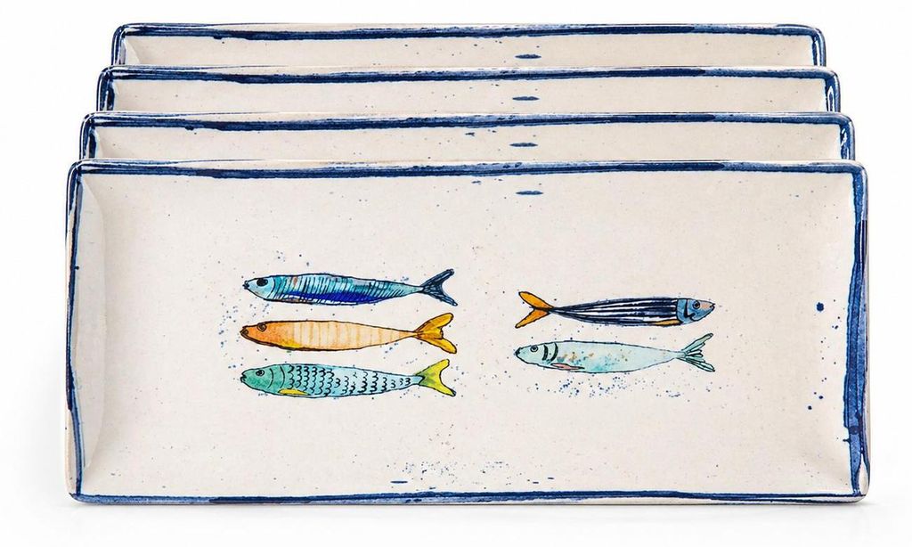 Teller, mediterran mit Sardinen-Motiv | Maritime Produktbild 