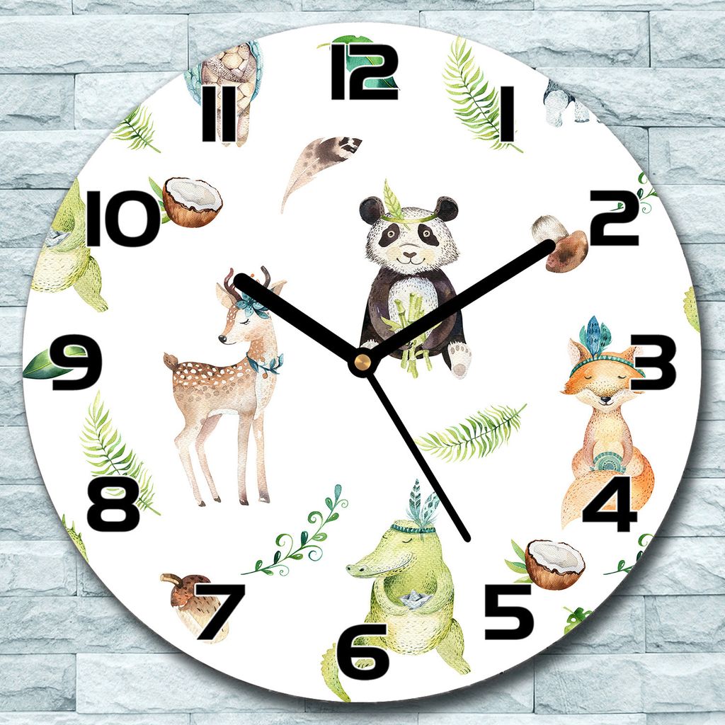 Wanduhr aus Glas Rund fi 30 Niedliche Tiere Quarz Deko Wohnzimmer Büro