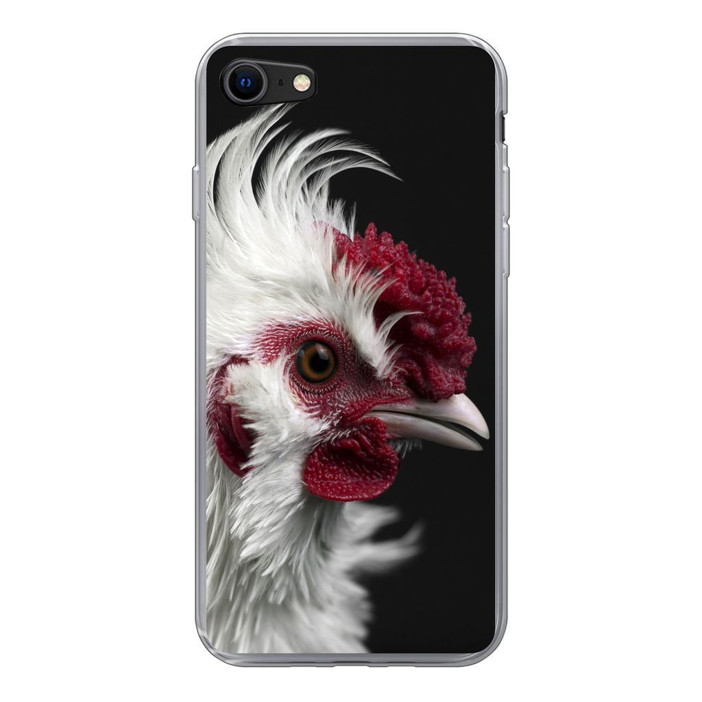 MuchoWow Handyhülle Schutzhülle Hülle für iPhone SE 2022 Huhn - Vogel - Schwarz Silikon Softcase Handy Hülle - Schutzhülle