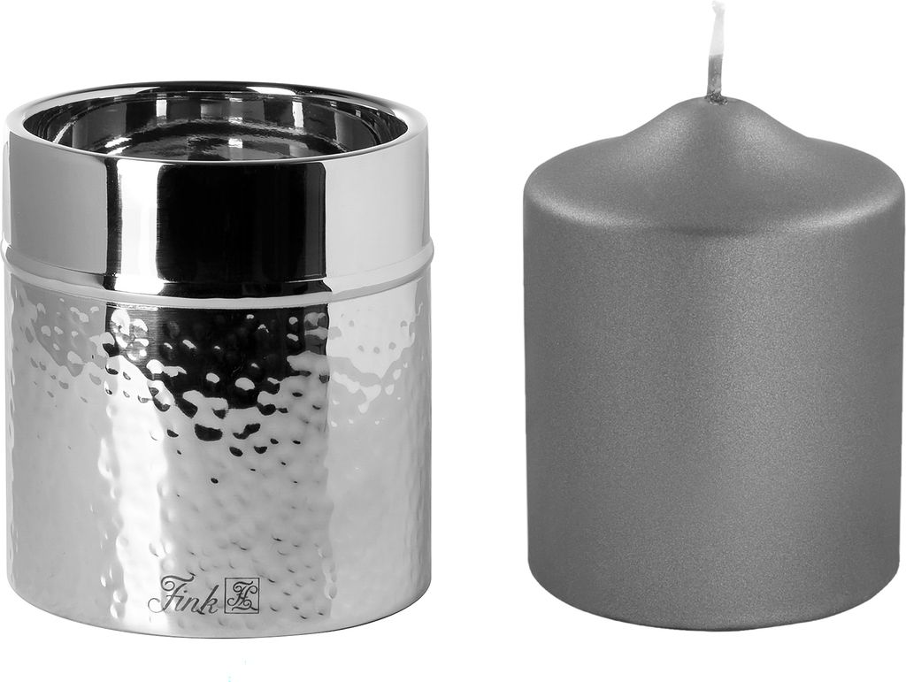NASSAU - Kerzenhalter + Kerze aus Edelstahl/ Paraffin - silber/ grau