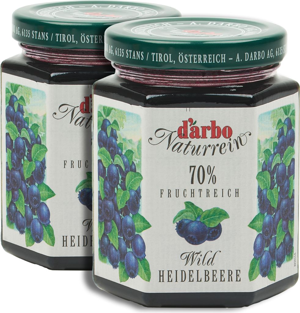 Food-United FRUCHTAUFSTRICH DARBO Wild-Heidelbeere 2x 200g Glas Naturrein Blaubeere fruchtiger fruit spread perfekt für Brot und Brötchen Kuchen ...