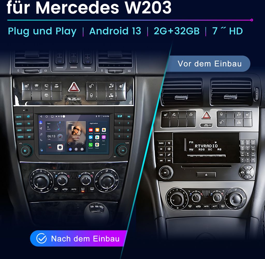 Autoradio Android Universel 2 DIN 8 Cœurs 7 pouces avec CarPlay Sans Fil