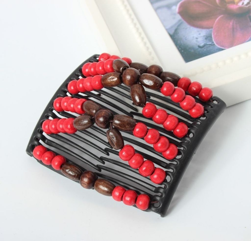 Trend African Hairclip Haarklammer Haarkamm Blüten Holzdesign Rot Braun