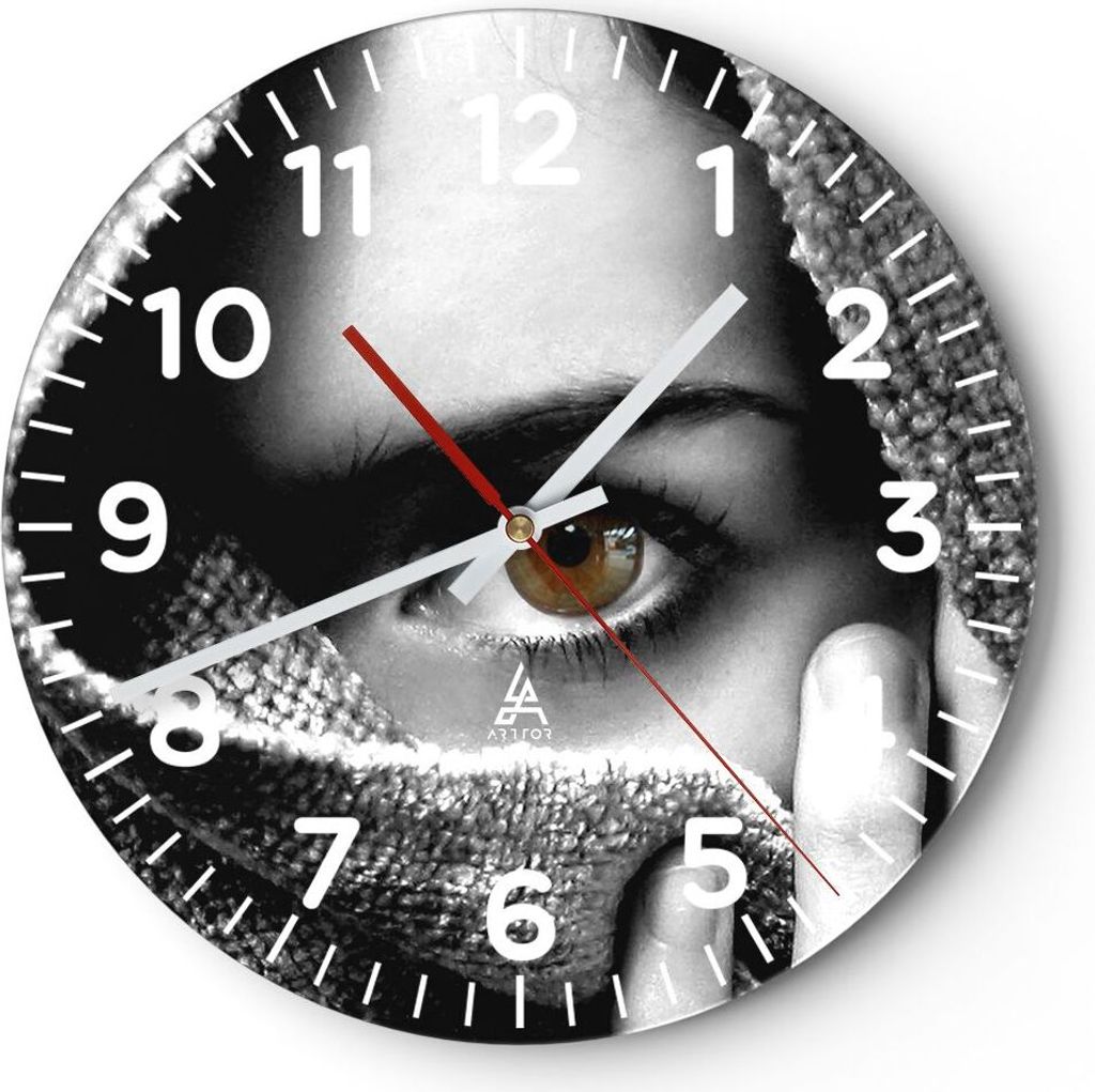 Wanduhr - Rund - Glasuhr - Frau Gesicht Schal Geheimnis - 40x40cm - Schleichendes Uhrwerk - Lautlos - zum Aufhängen bereit - Dekoration Modern - W...