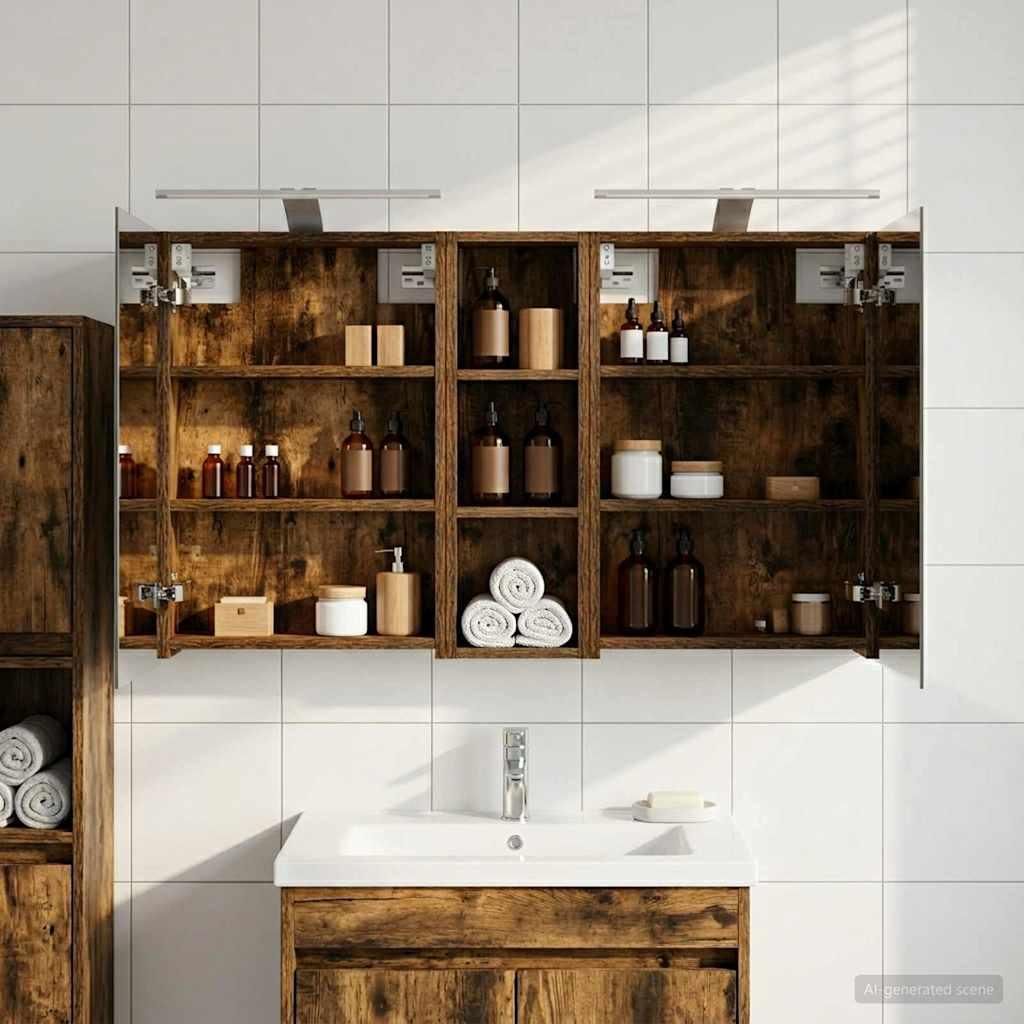 Badezimmerschrank-Set 3 pcs 100 x 10,5 x 60,5 cm Holzwerkstoff - Badspiegel DE381