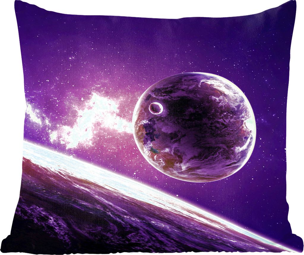 MuchoWow Zierkissen Sofakissen Wohnzimmer Dekokissen 60x60 cm Planeten - Sterne - Lila - Sitzfläche - Foto Polster