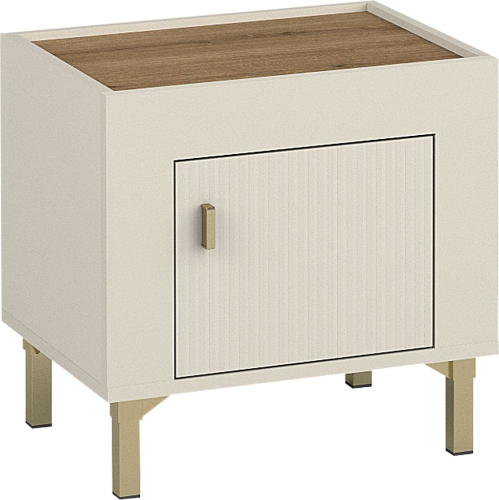 MIRJAN24 Nachttisch Mossa MO11, Schlafzimmerschrank, Nachtschrank mit Drehtür, Stilvoll Kollektion (Farbe: Cashmere / Cashmere + Eiche Whisky)
