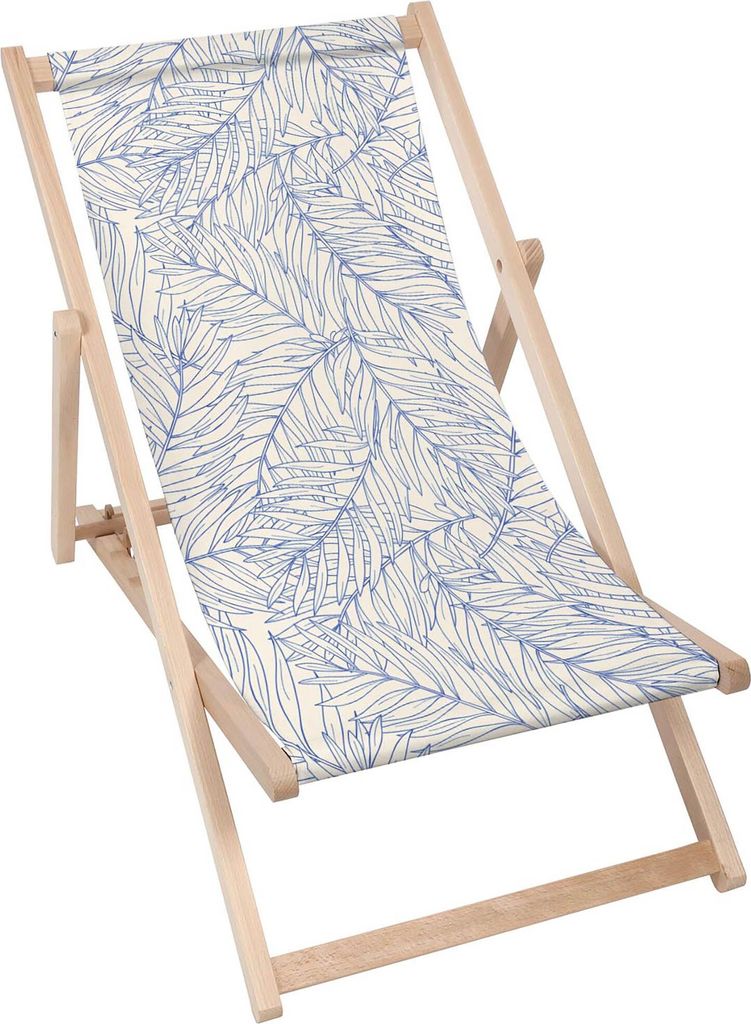 Dreamroots Liegestuhl klappbar Holz bis zu 130 kg, Sonnenliege klappbar mit 3-stufiger Neigungsregulierung der Rückenlehne, Contour Tropical Palm