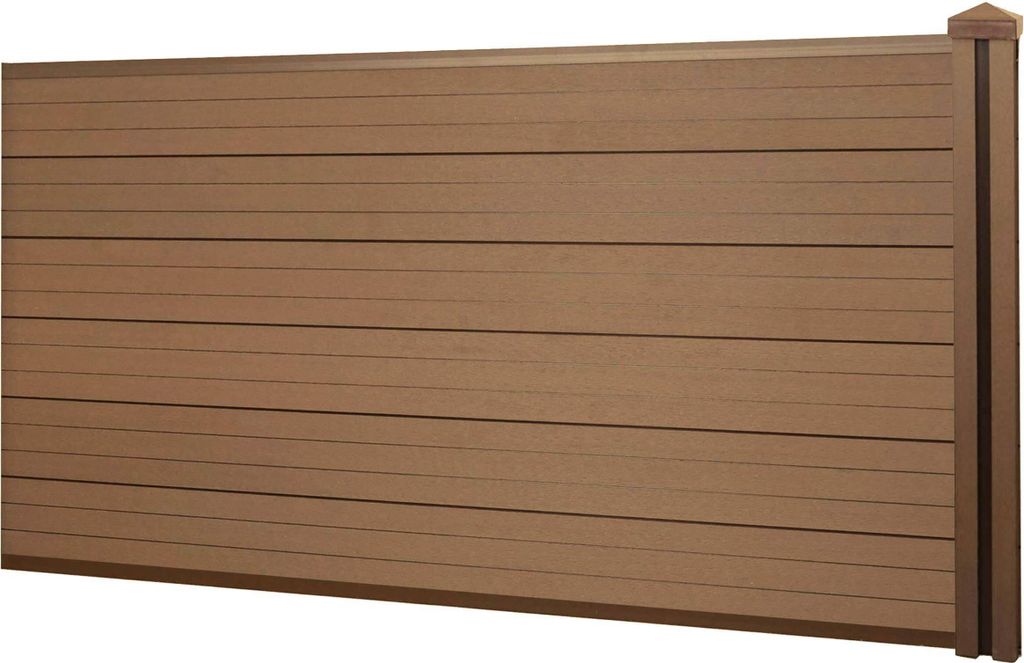 WPC-Sichtschutz Sarthe, Windschutz Zaun, WPC-Pfosten Erweiterungselement niedrig, 1,88m teak