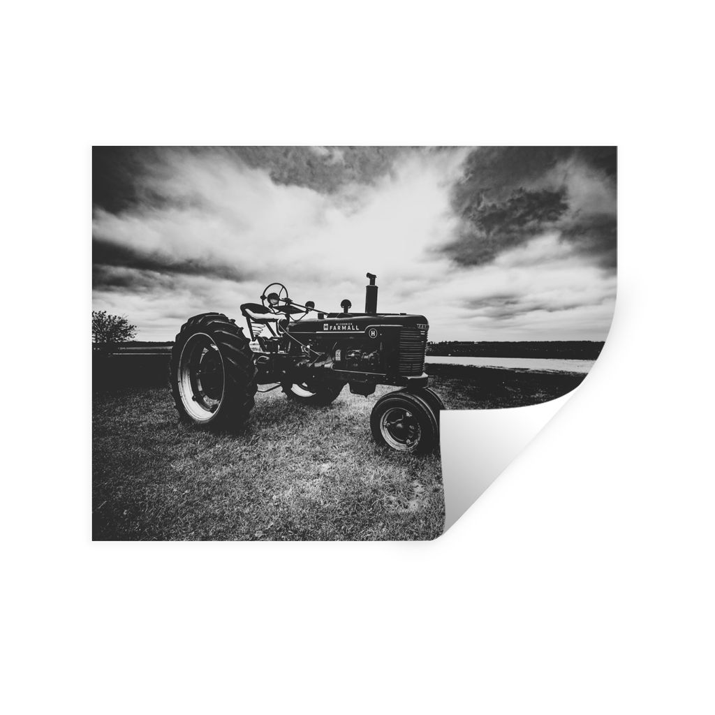 MuchoWow Wandtattoo Wandsticker Wandaufkleber Traktor - Schwarz - Weiß - Bauernhof - Vintage 160x120 cm Selbstklebend und Repositionierbar - Sel...