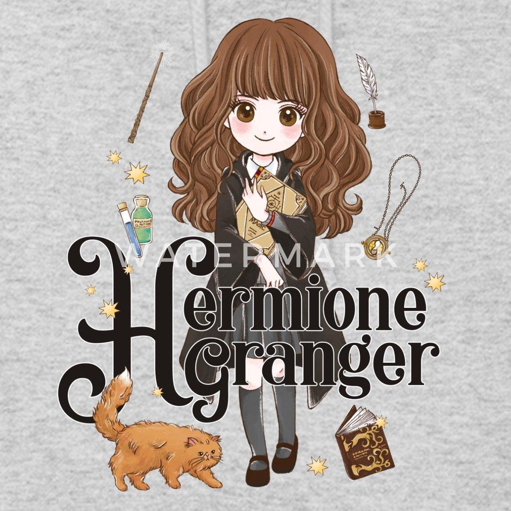 Spreadshirt Harry Potter Hermine Granger Chibi Damen Hoodie, XL, Hellgrau meliert