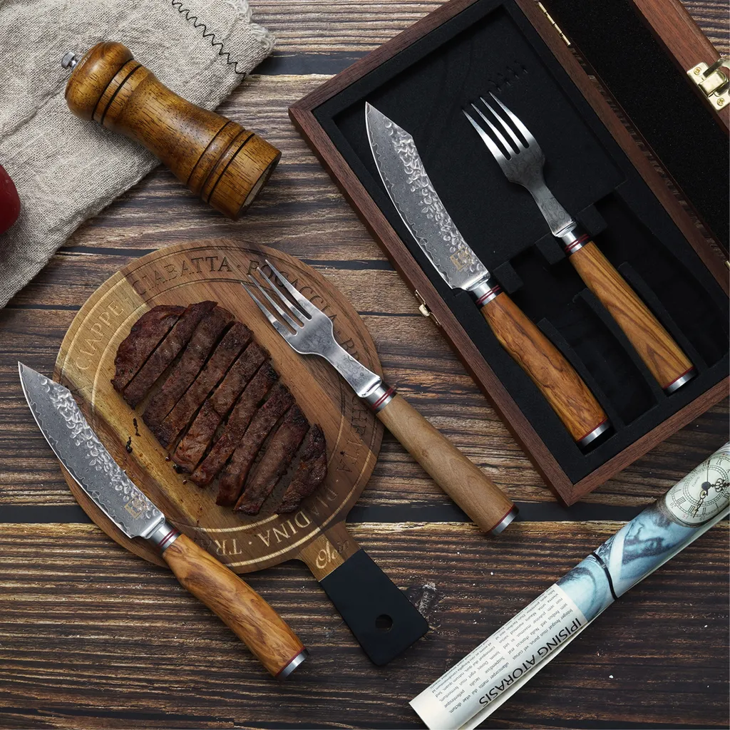 Zassenhaus Steakmesser 2er-Set | Mit Pakkaholz-Griff | Aus Spezialstahl 3Cr13 | Scharf, Langlebig, Stylisch