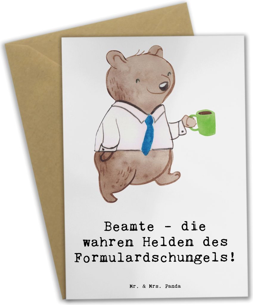 Mr. & Mrs. Panda Grußkarte Beamtin Heldin - Weiß - Geschenk, Berufsliebe, Wertschätzung, osterkarten, Witz, personalisierte Geschenke, Struktur,...