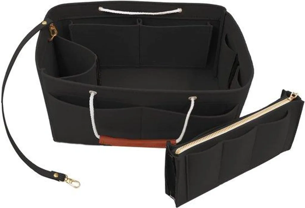 Organiseur de sac à main noir zippé à grande capacité et double poignée