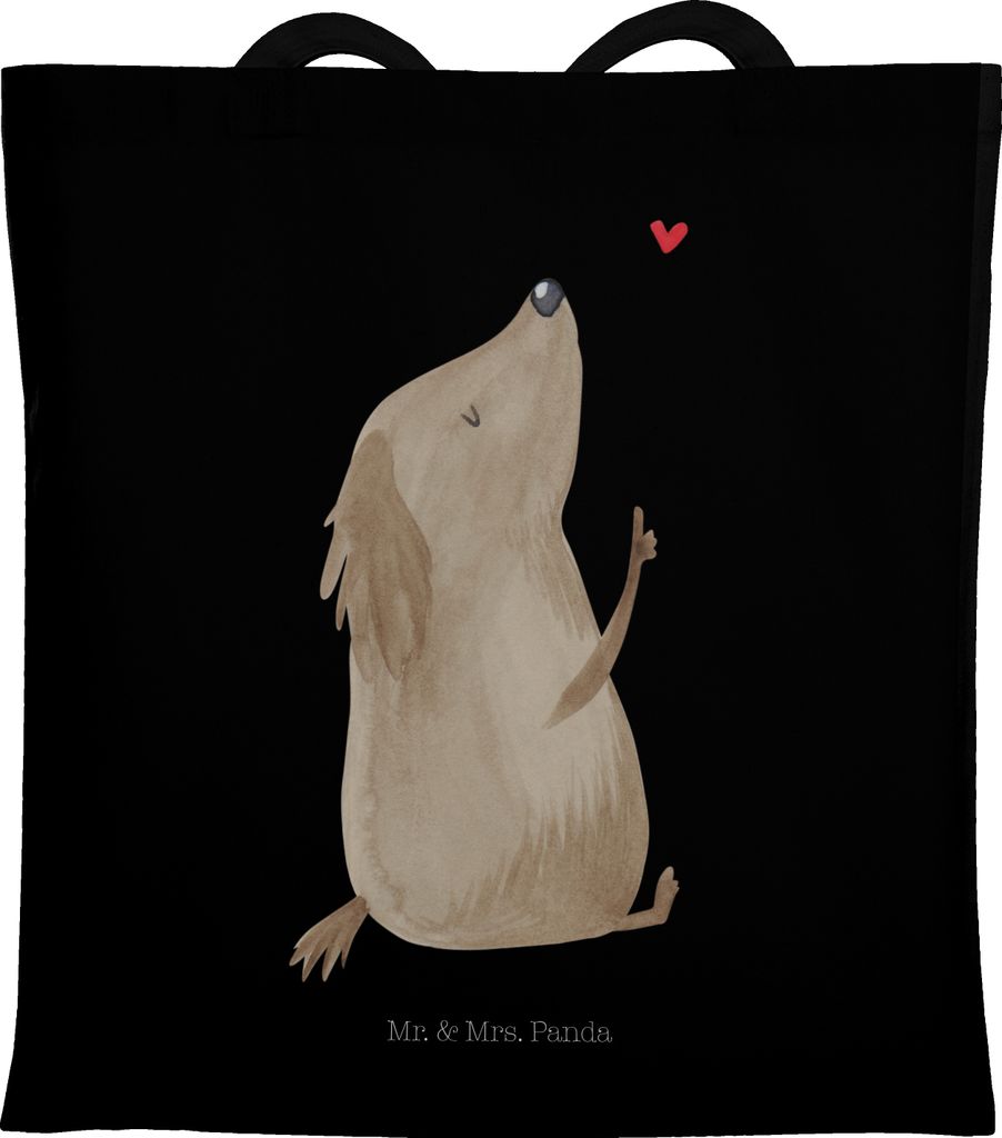 Mr. & Mrs. Panda Shopping Tasche Hund Liebe - Schwarz - Geschenk, Tote Bag, Herz, Hunde, tragetasche baumwolle, Uni, Sprüche, Schultasche