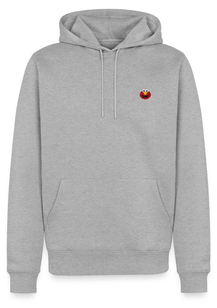 Spreadshirt Sesamstraße Elmo Gesicht Stick Herren Premium Hoodie, L, Grau meliert