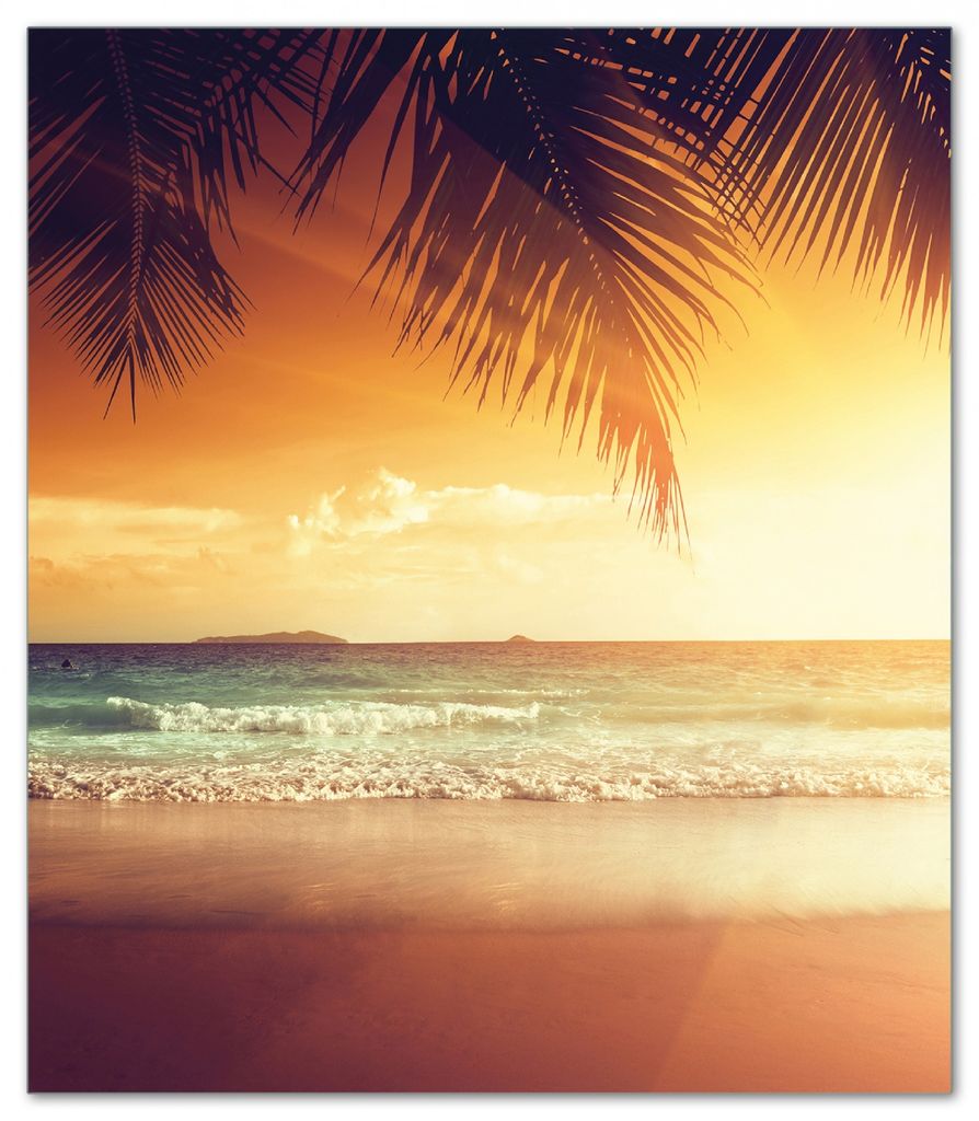 Wallario Herdabdeckplatte aus Glas, Größe 52 x 60 cm 1-teilig, Motiv Sonnenuntergang am Strand in der Karibik